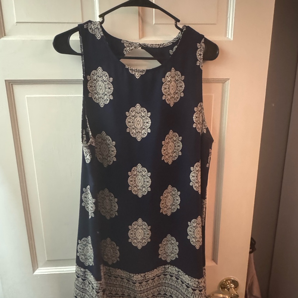 Navy and White Sleeveless Dress
